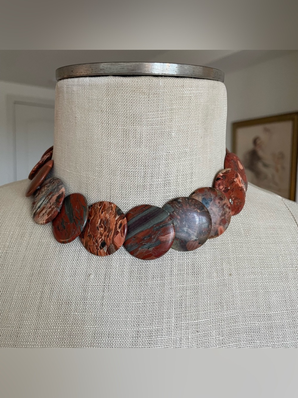 Red Jasper Disc Statement Necklace - Women Jewelry